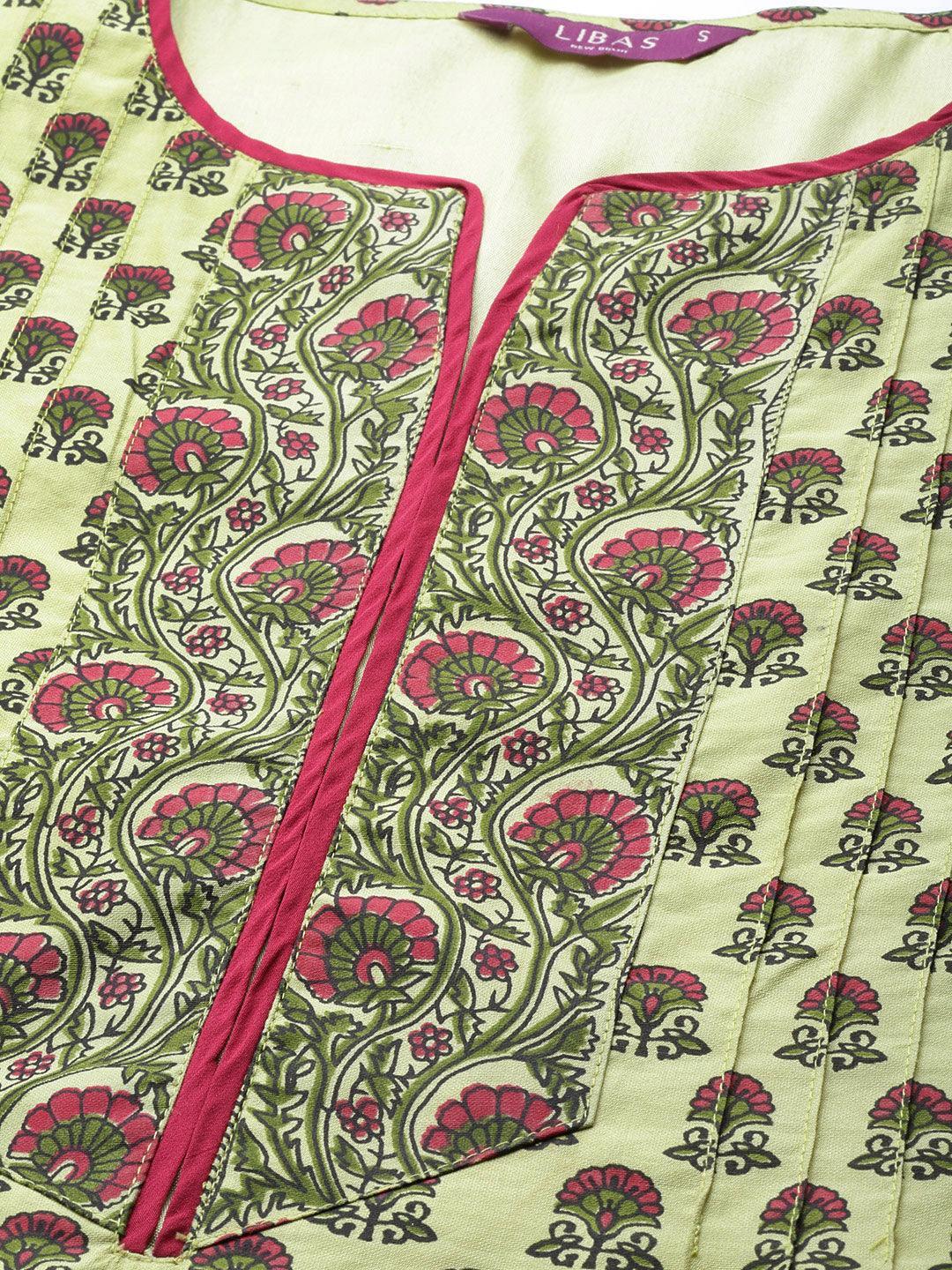 Green Printed Chanderi Silk Kurta - ShopLibas