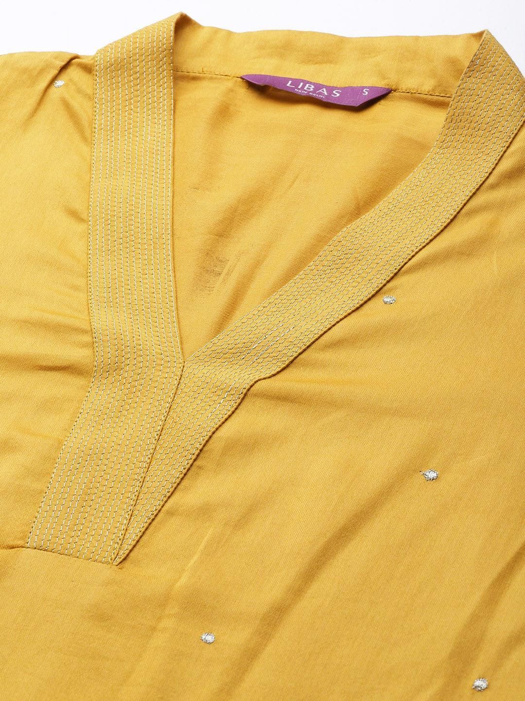 Mustard Woven Design Chanderi Silk Kurta - ShopLibas