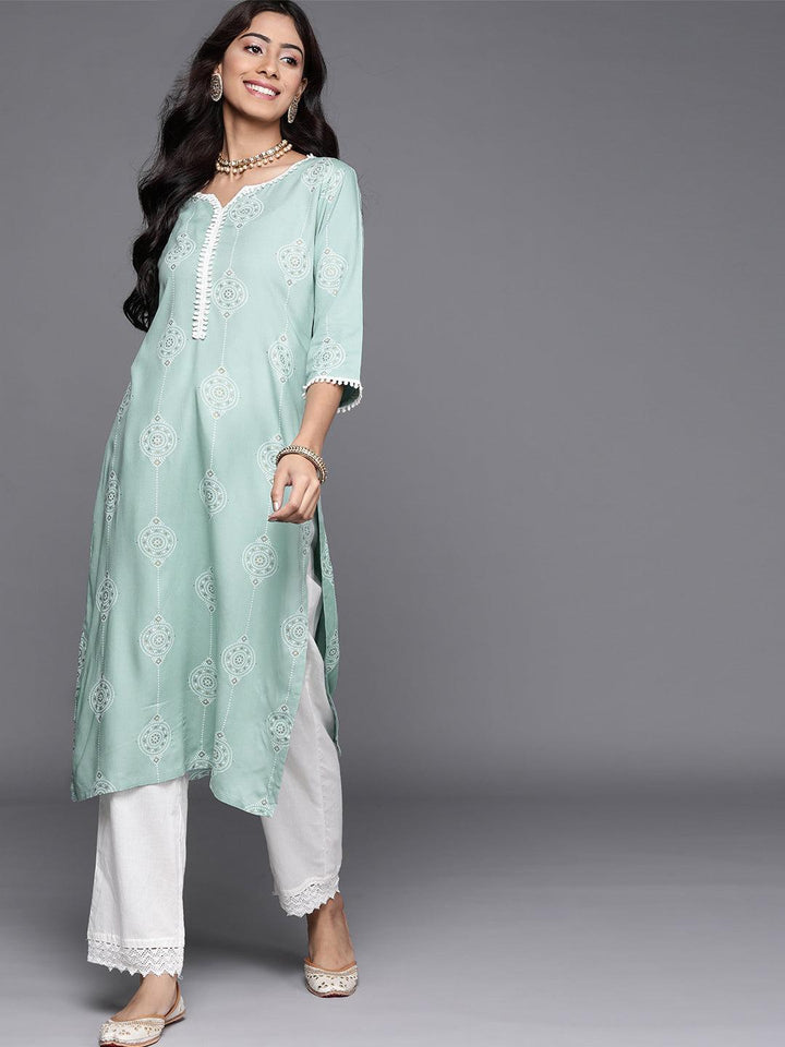 Blue Printed Viscose Rayon Kurta - ShopLibas