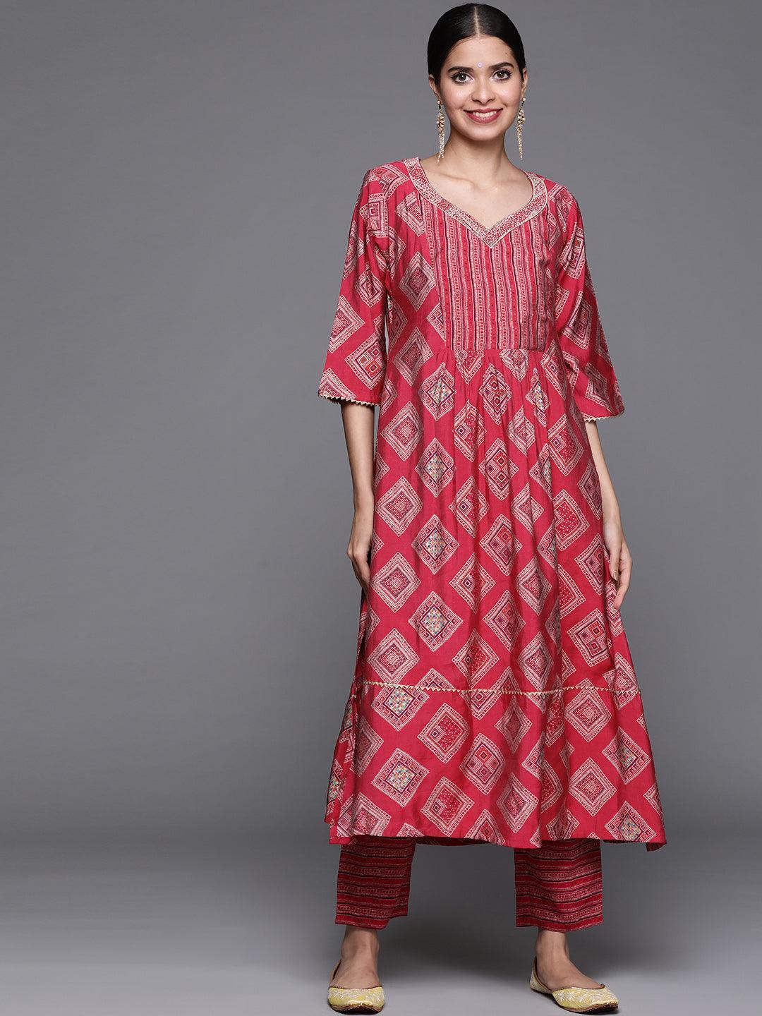 Pink Printed Chanderi Silk Kurta - ShopLibas