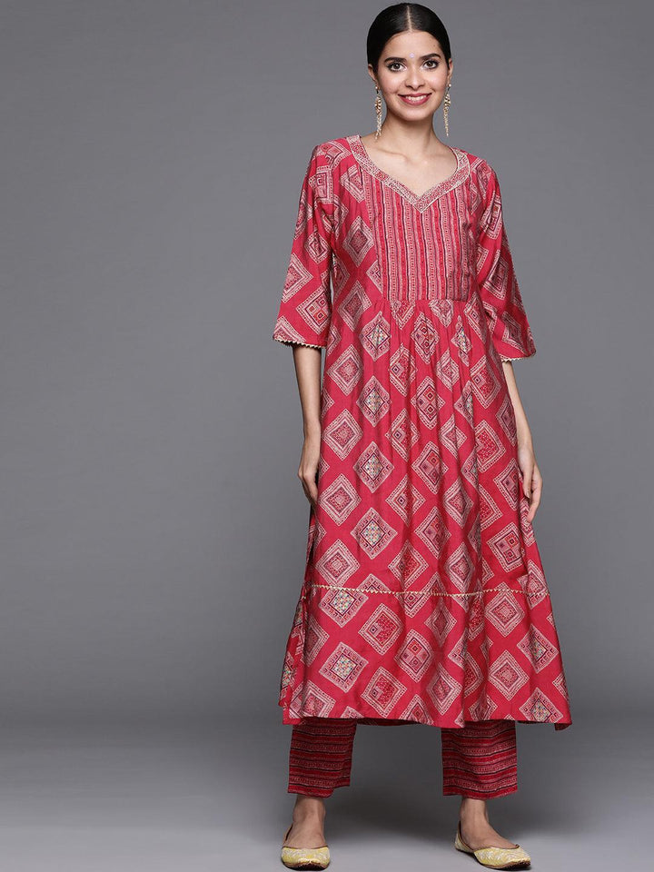Pink Printed Chanderi Silk Kurta - ShopLibas