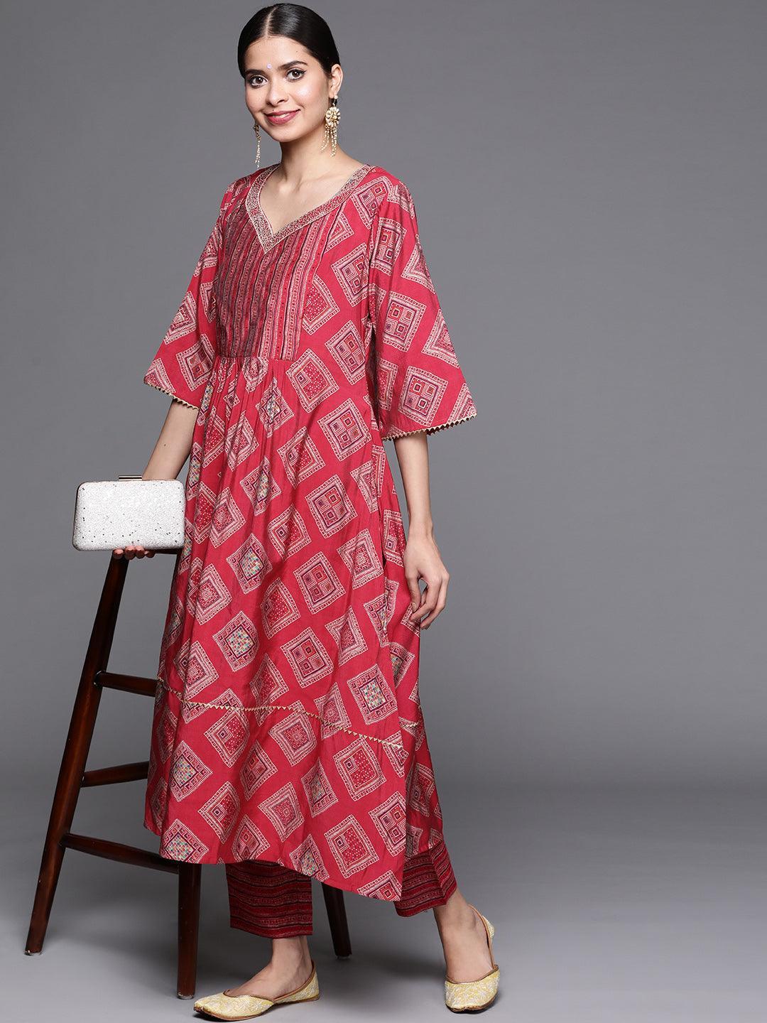 Pink Printed Chanderi Silk Kurta - ShopLibas
