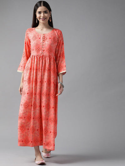 Pink Printed Rayon Maxi Dress - ShopLibas