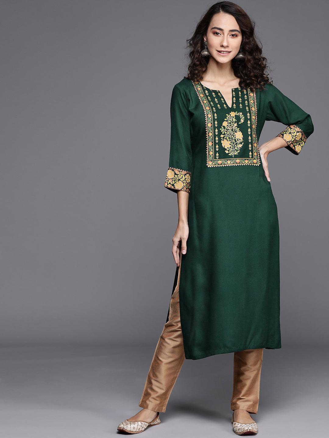 Green Printed Rayon Kurta - ShopLibas