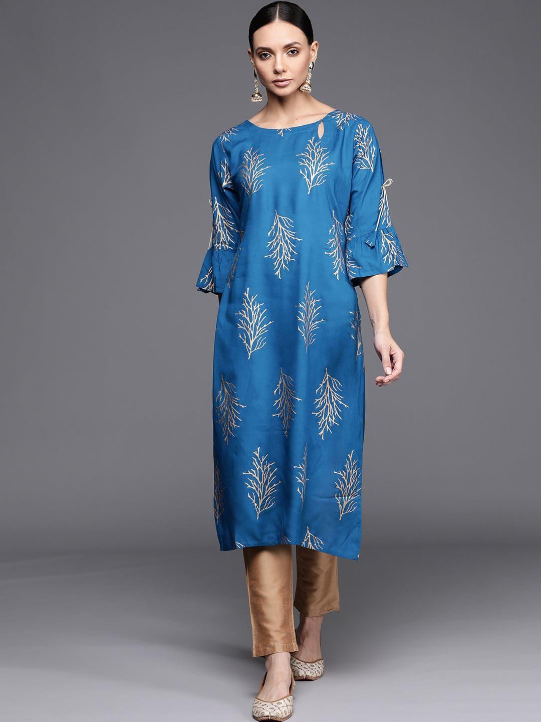 Blue Printed Rayon Kurta - ShopLibas