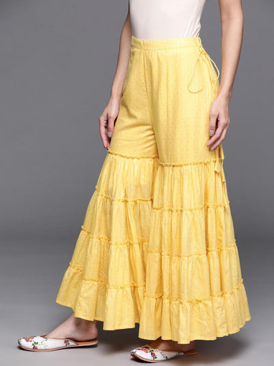 Yellow Self Design Cotton Sharara Pants - ShopLibas