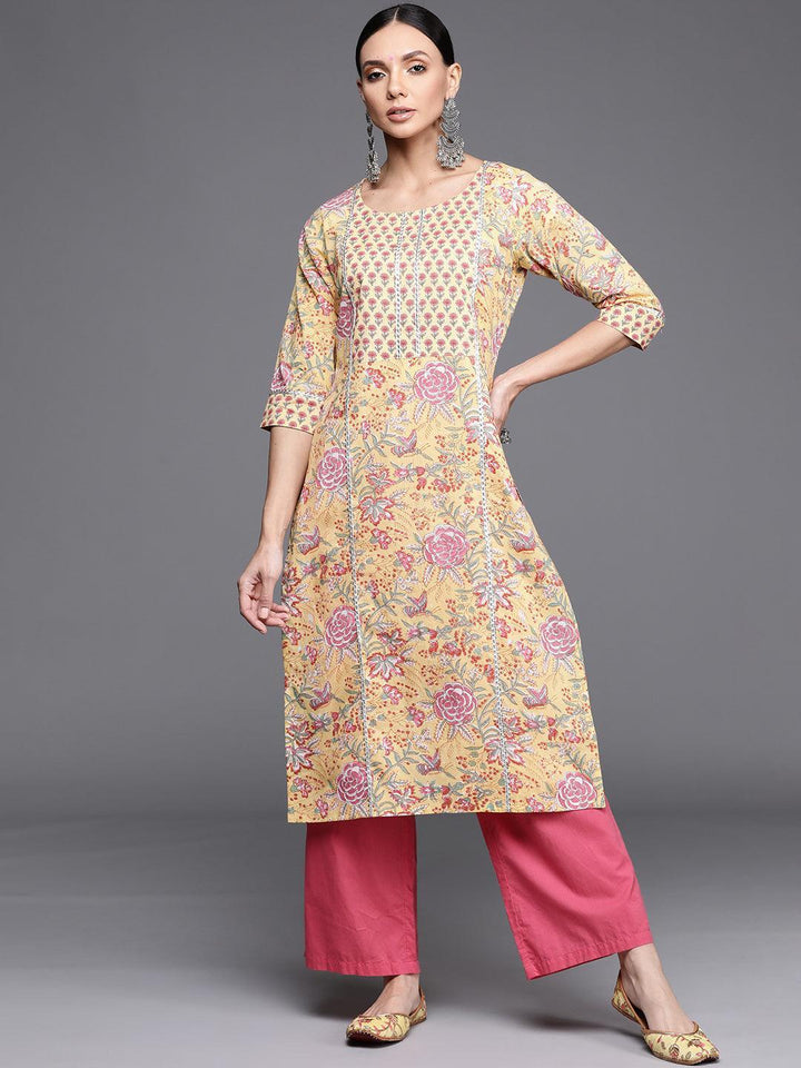 Yellow Printed Cotton Kurta - ShopLibas