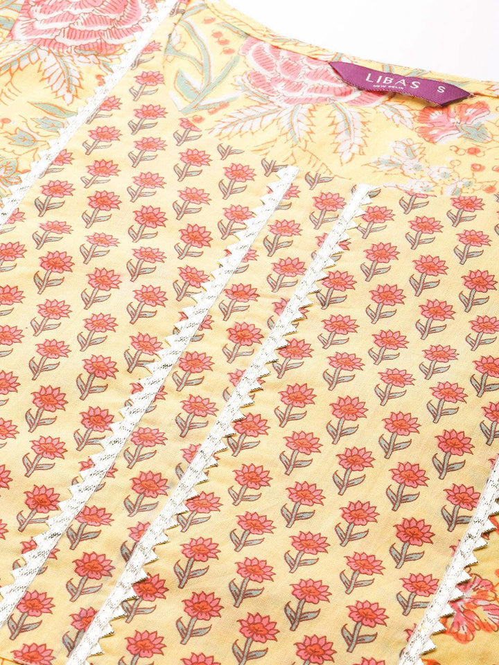 Yellow Printed Cotton Kurta - ShopLibas
