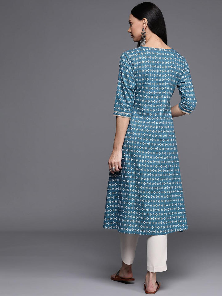 Blue Printed Cotton Kurta - ShopLibas