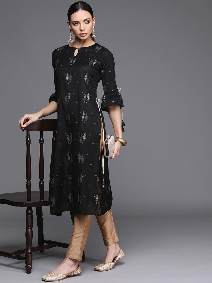 Black Printed Cotton Kurta - ShopLibas