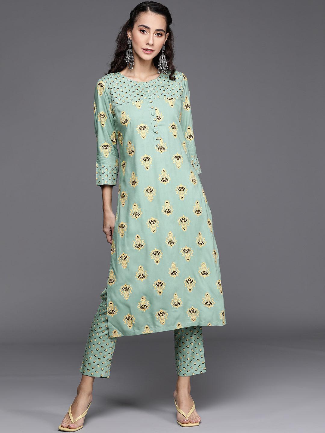 Green Printed Cotton Kurta - ShopLibas