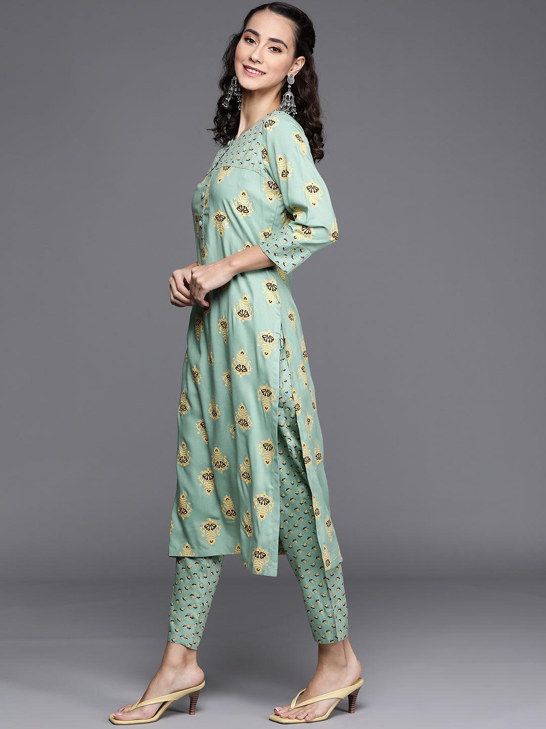 Green Printed Cotton Kurta - ShopLibas