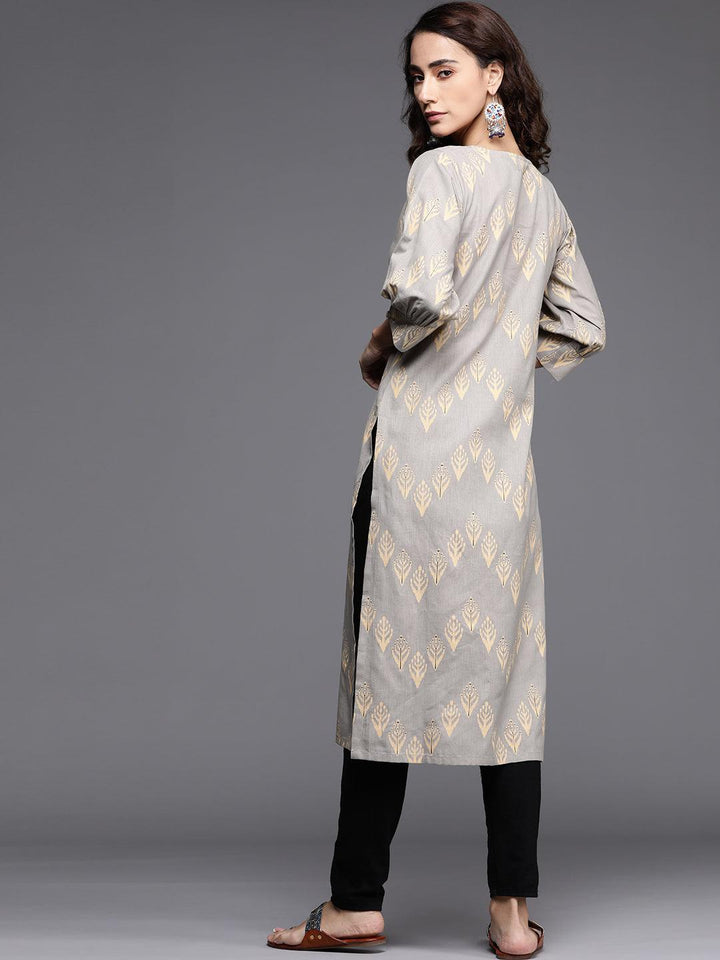 Grey Printed Cotton Kurta - ShopLibas