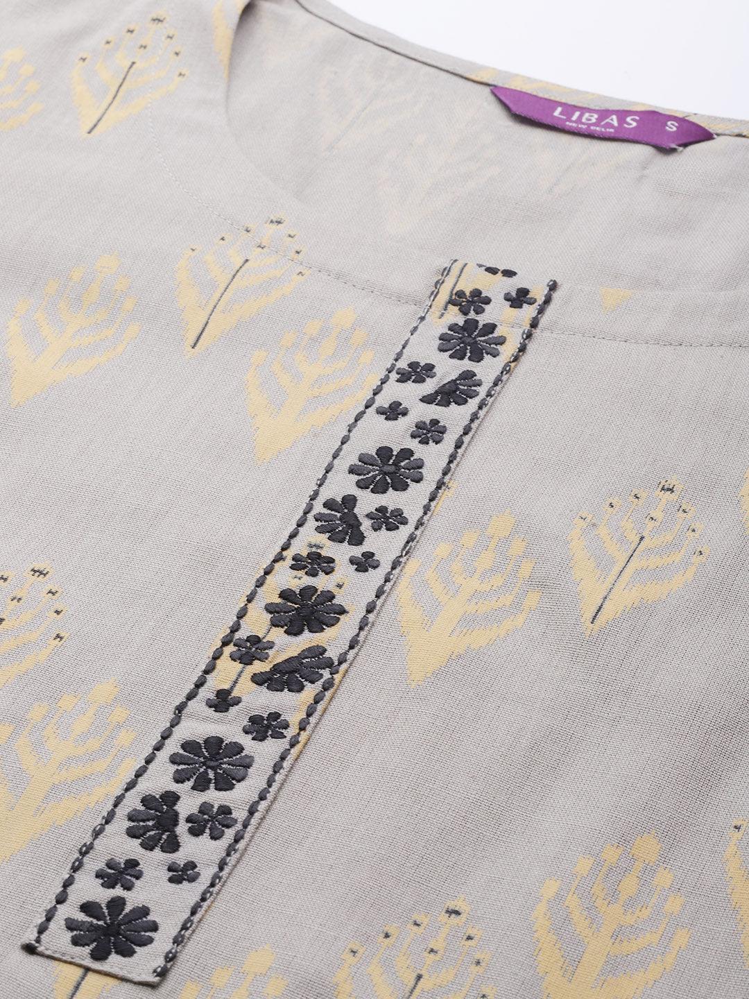 Grey Printed Cotton Kurta - ShopLibas