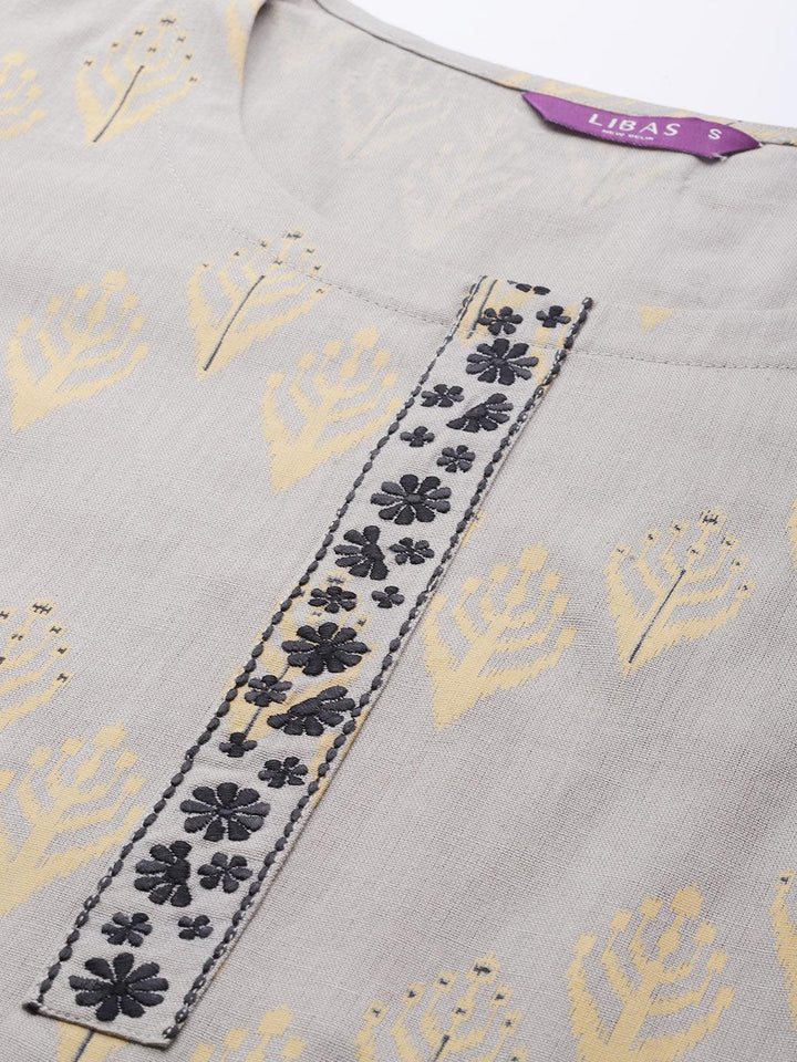 Grey Printed Cotton Kurta - ShopLibas