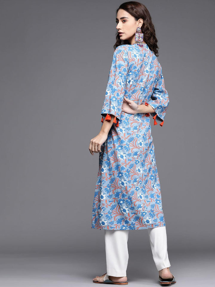 Blue Printed Cotton Kurta - ShopLibas