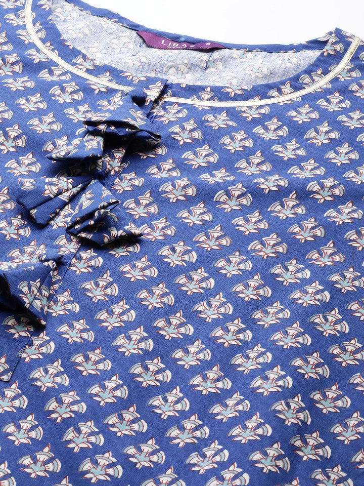 Blue Printed Cotton Kurta - ShopLibas