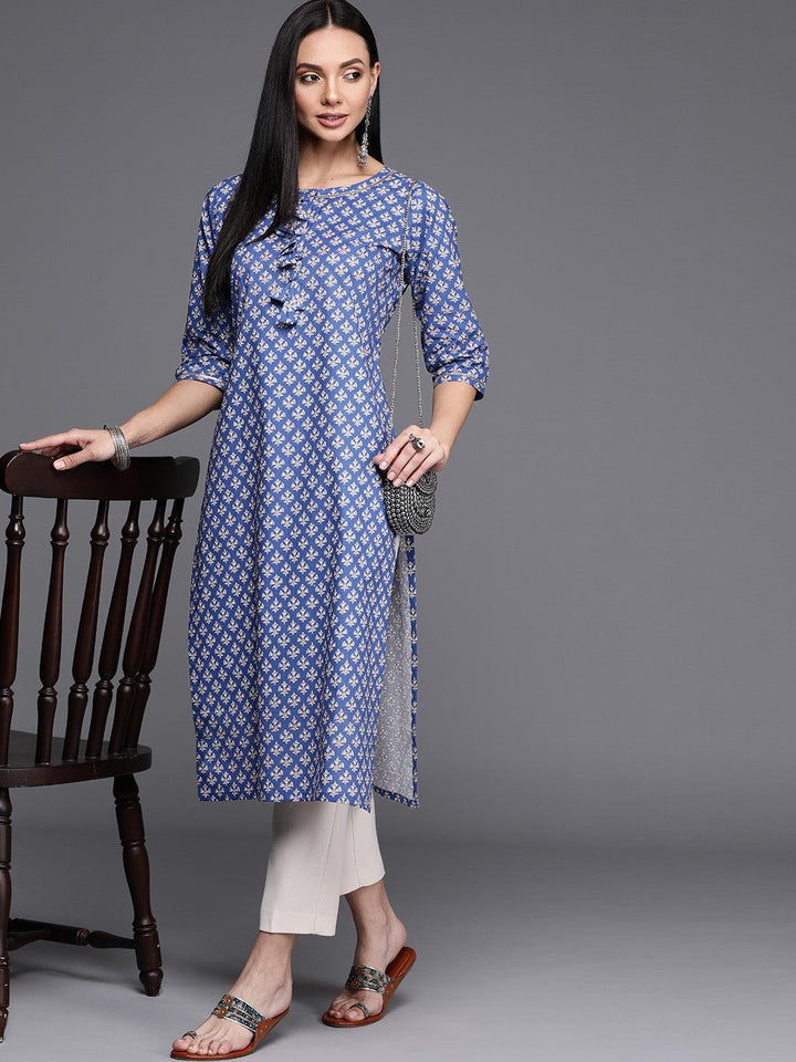 Blue Printed Cotton Kurta - ShopLibas