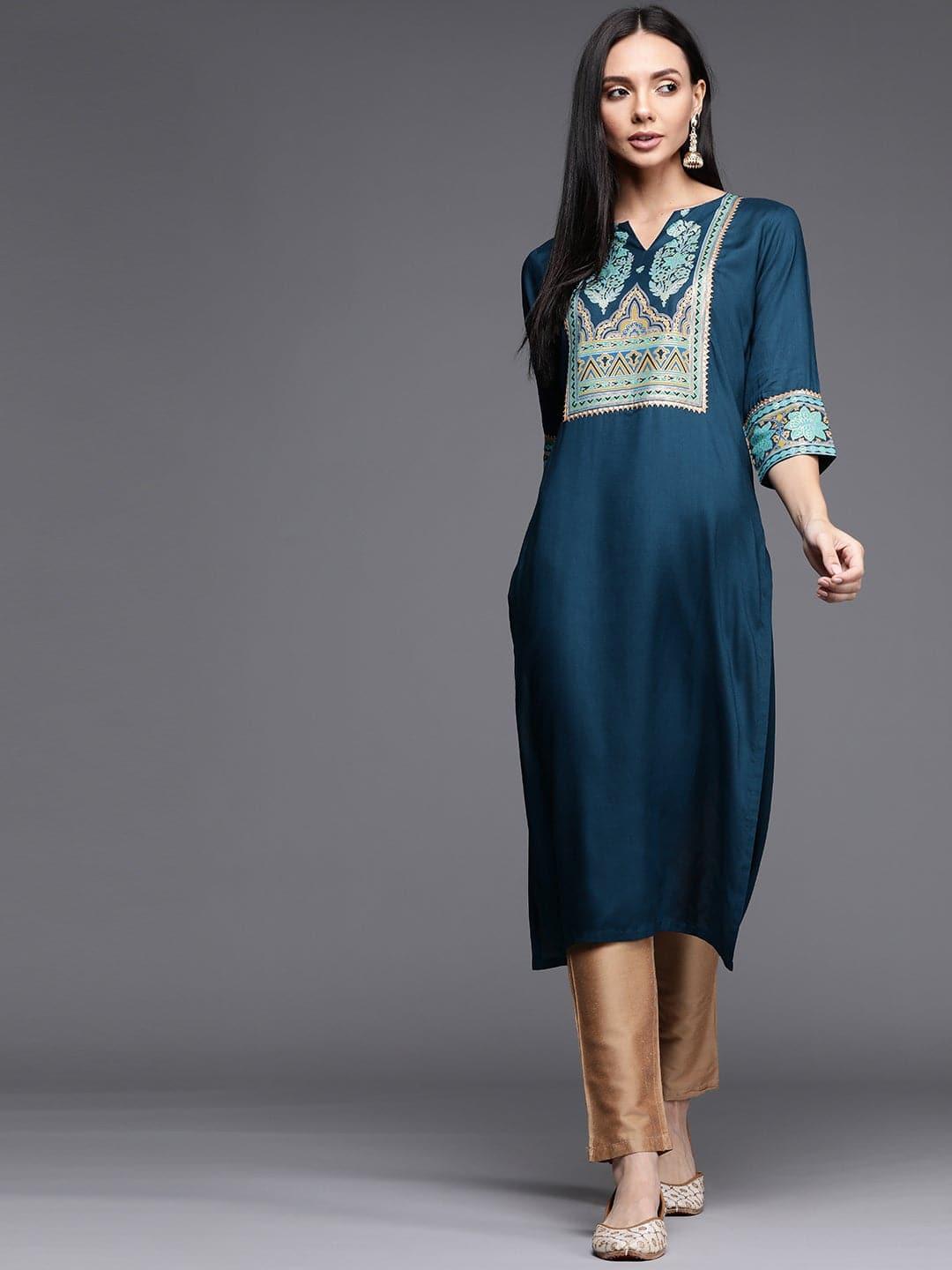 Blue Printed Rayon Kurta - ShopLibas