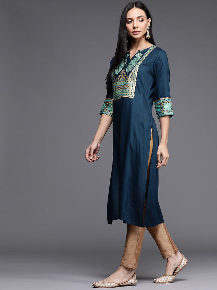 Blue Printed Rayon Kurta