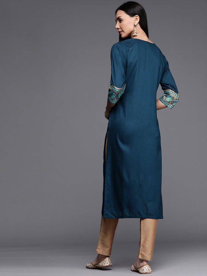 Blue Printed Rayon Kurta