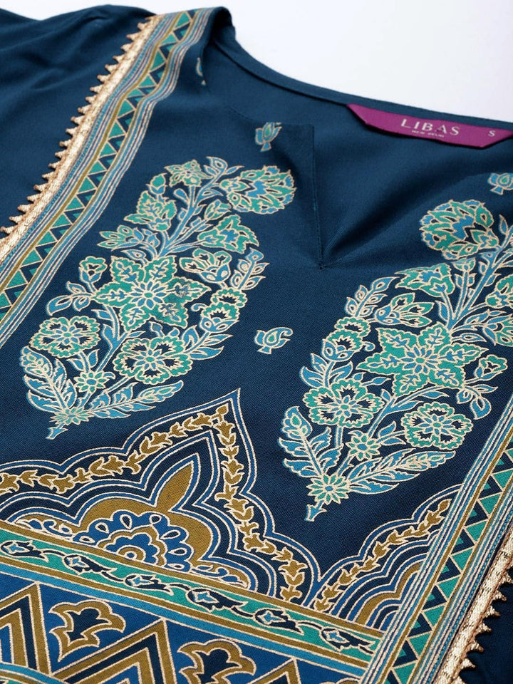 Blue Printed Rayon Kurta
