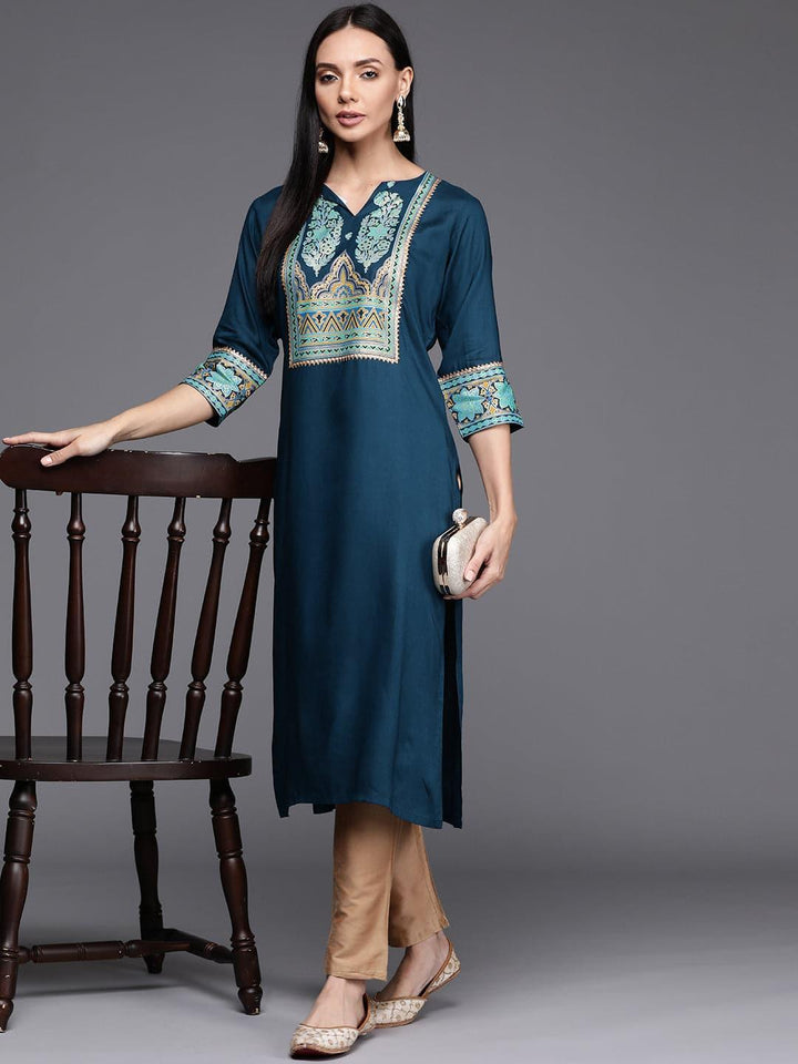 Blue Printed Rayon Kurta