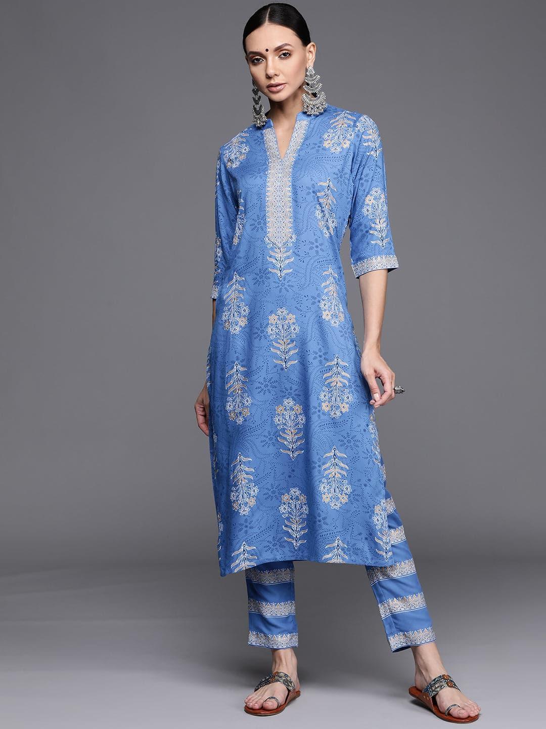 Blue Printed Rayon Kurta - ShopLibas