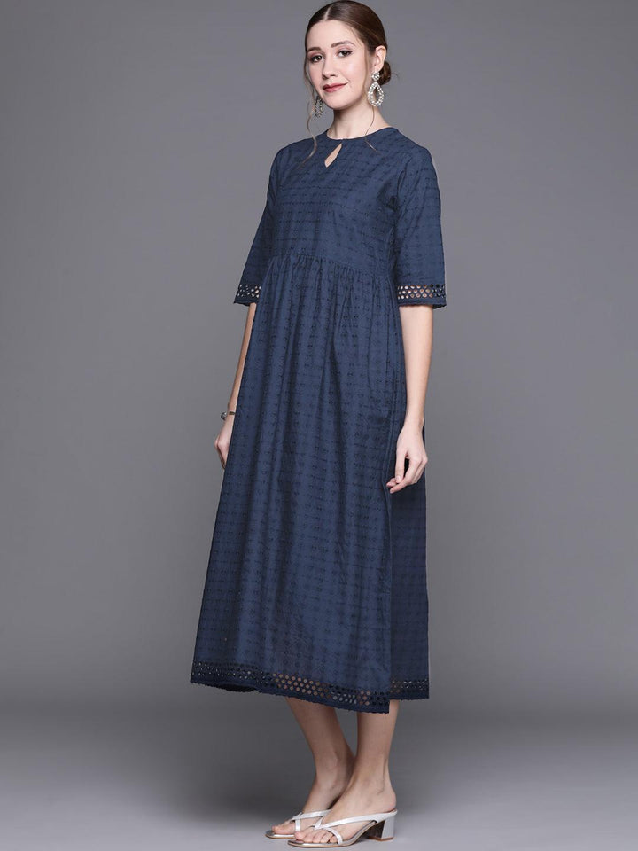 Blue Embroidered Cotton Dress - ShopLibas
