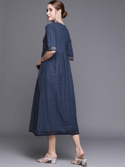Blue Embroidered Cotton Dress - ShopLibas