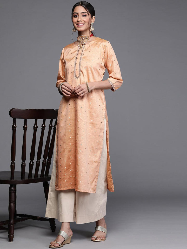 Beige Woven Design Chanderi Silk Kurta - ShopLibas