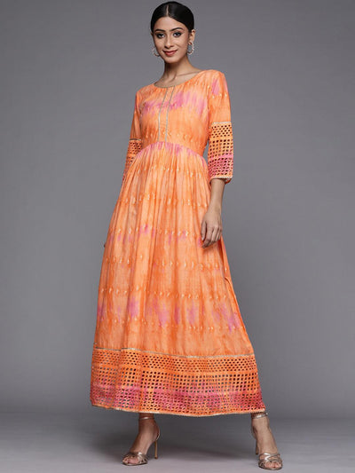 Orange Dyed Cotton Maxi Dress - ShopLibas