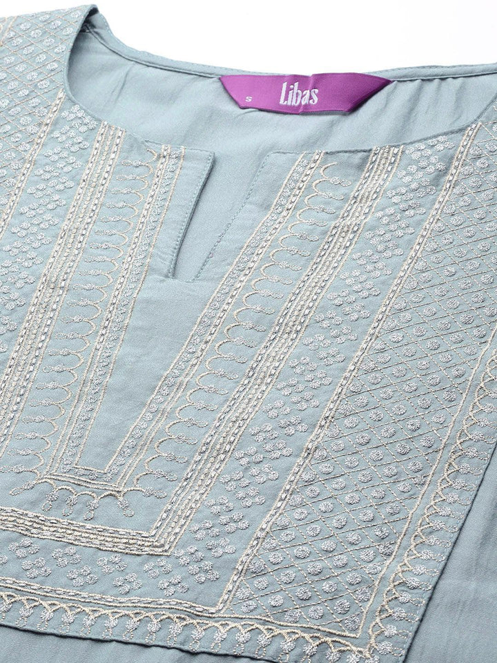 Blue Printed Chanderi Silk Kurta - ShopLibas