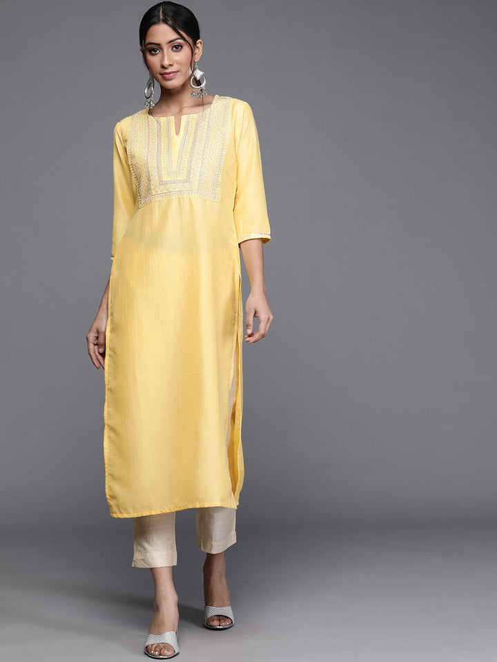 Yellow Striped Chanderi Silk Kurta - ShopLibas