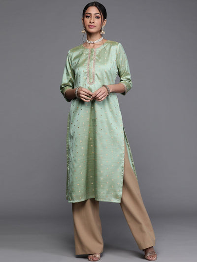 Green Woven Design Chanderi Silk Kurta - ShopLibas