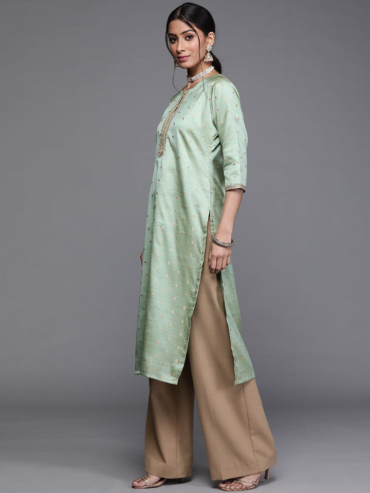 Green Woven Design Chanderi Silk Kurta - ShopLibas
