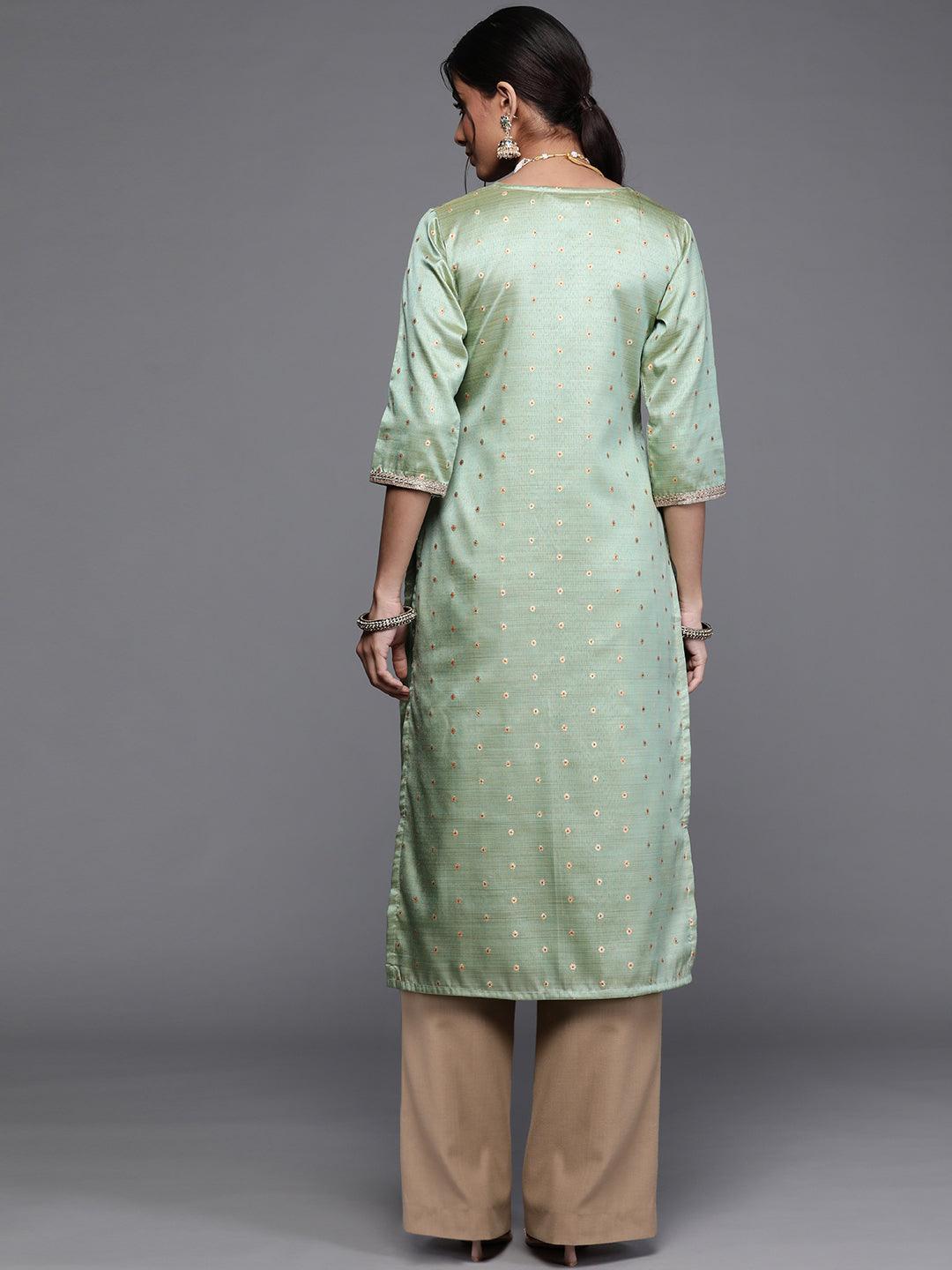 Green Woven Design Chanderi Silk Kurta - ShopLibas