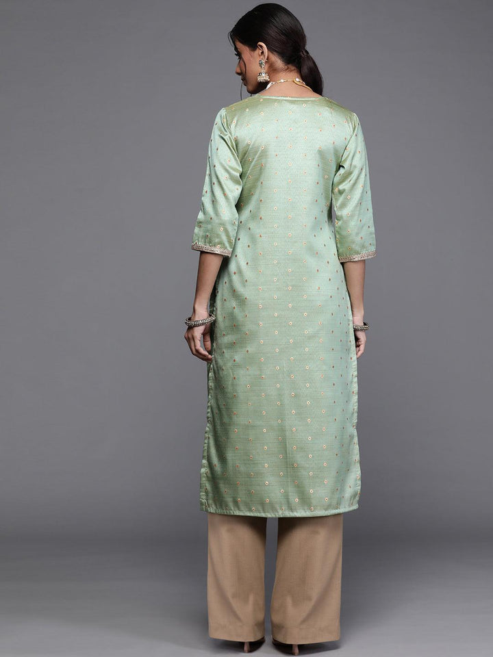 Green Woven Design Chanderi Silk Kurta - ShopLibas