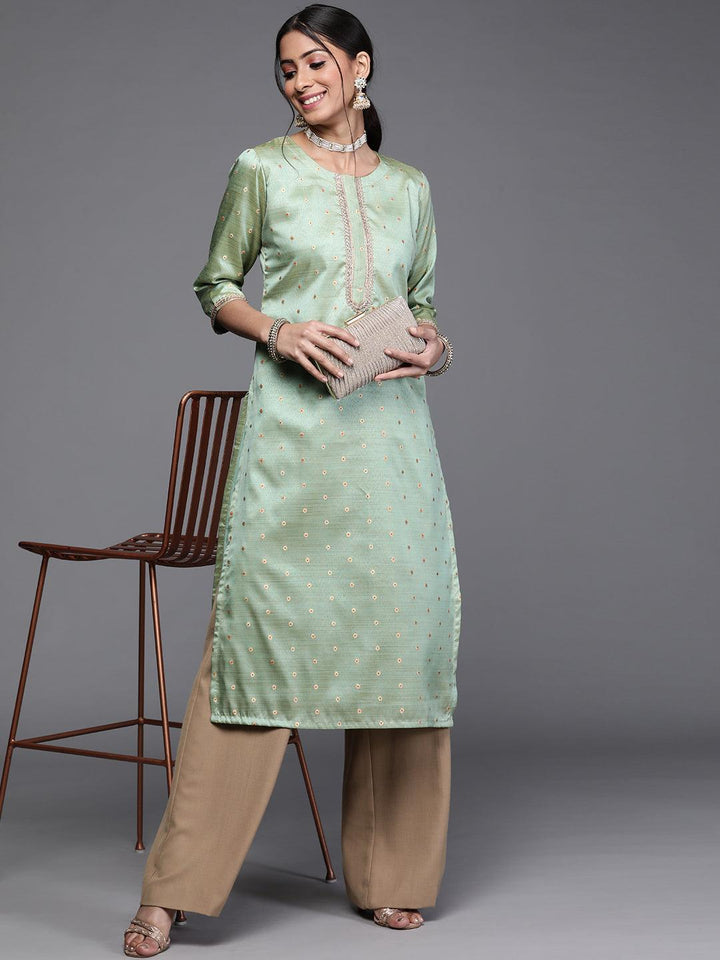 Green Woven Design Chanderi Silk Kurta - ShopLibas