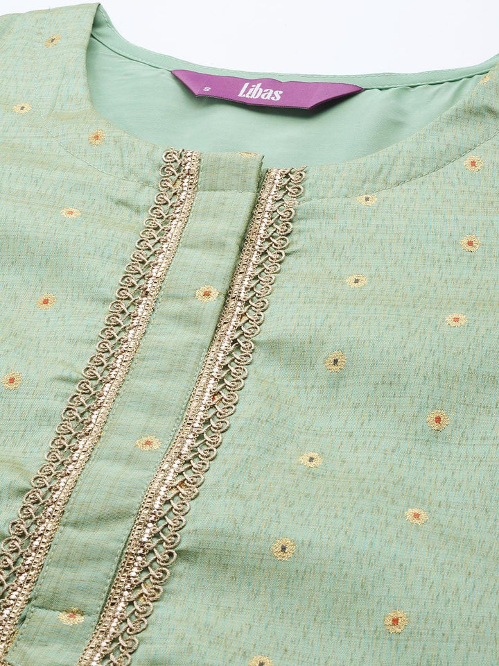 Green Woven Design Chanderi Silk Kurta - ShopLibas