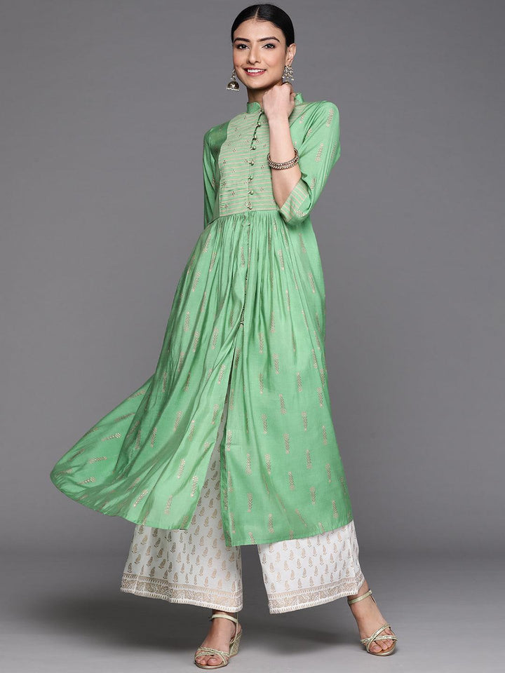 Green Yoke Design Chanderi Silk Kurta - ShopLibas