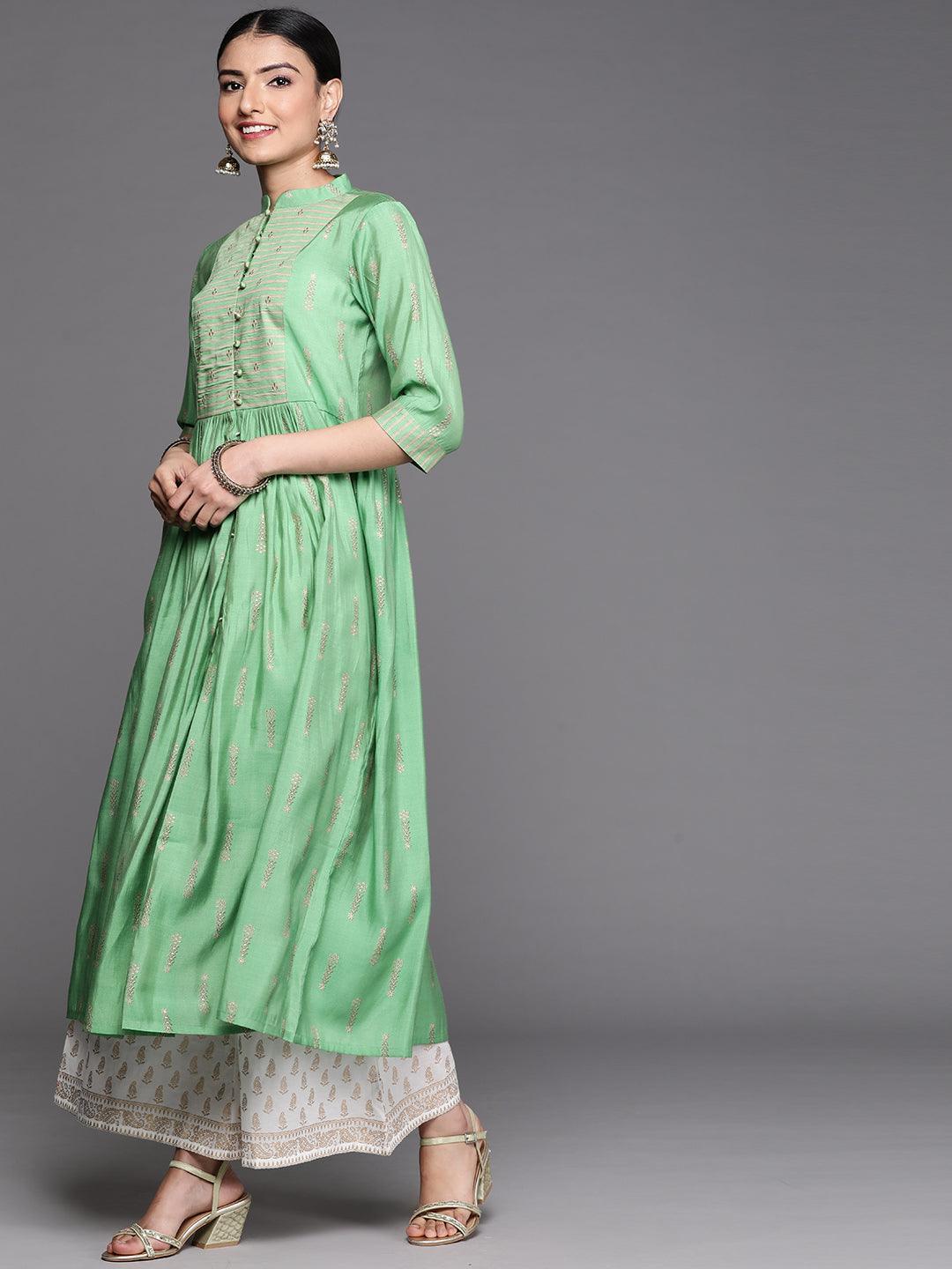Green Yoke Design Chanderi Silk Kurta - ShopLibas