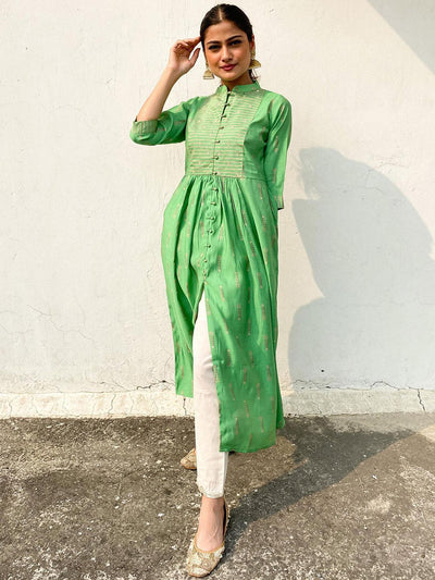 Green Yoke Design Chanderi Silk Kurta - ShopLibas