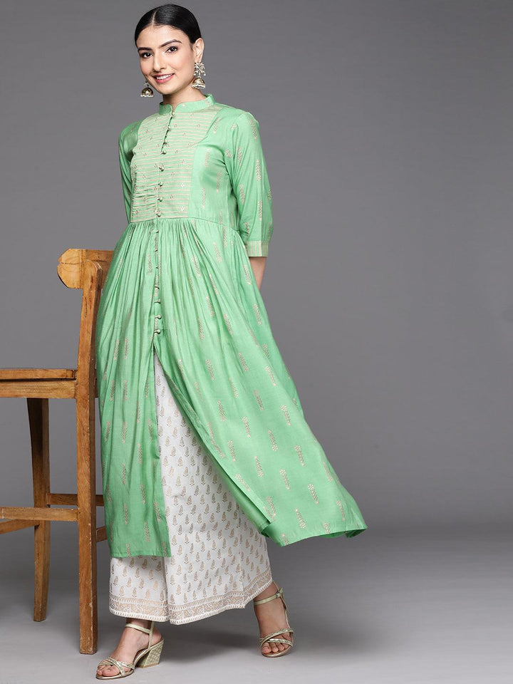 Green Yoke Design Chanderi Silk Kurta - ShopLibas