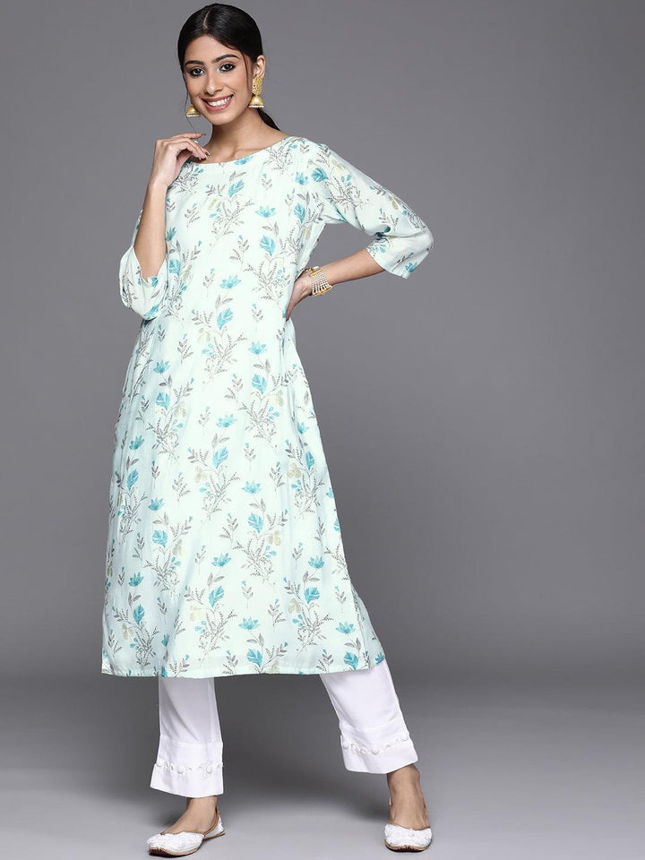 Blue Printed Chanderi Silk Kurta - ShopLibas