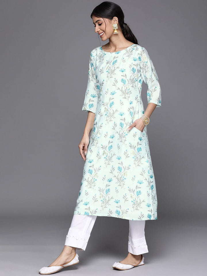 Blue Printed Chanderi Silk Kurta - ShopLibas