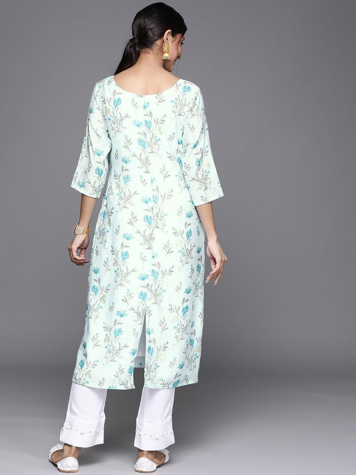 Blue Printed Chanderi Silk Kurta - ShopLibas