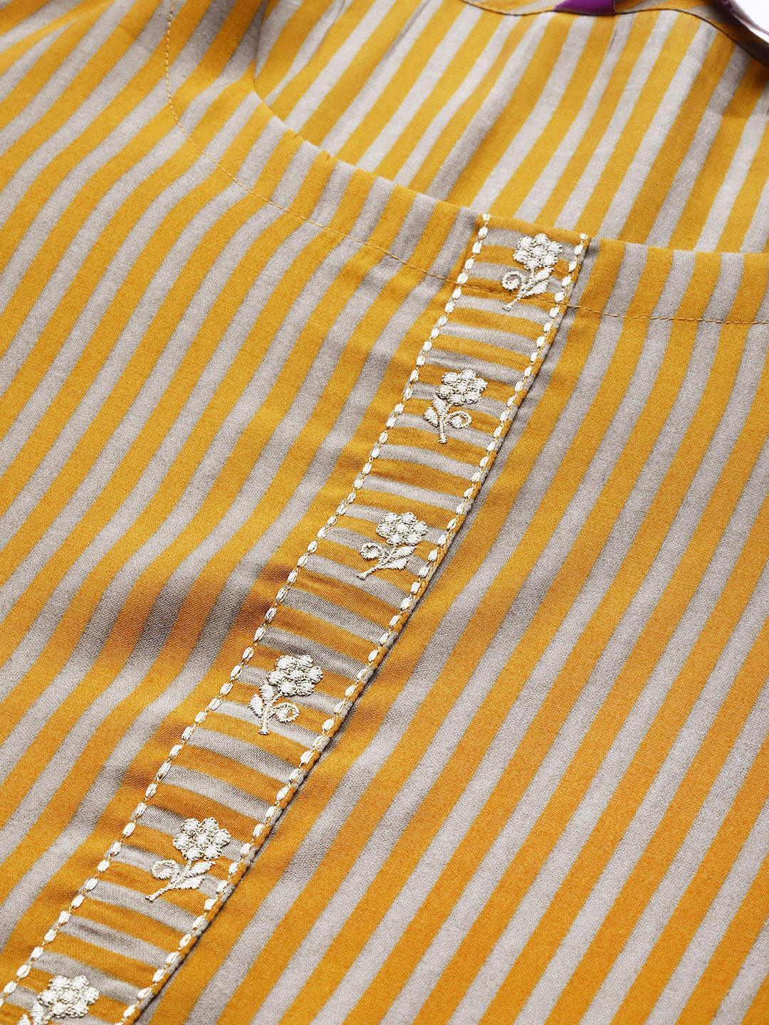 Yellow Striped Chanderi Silk Kurta - ShopLibas