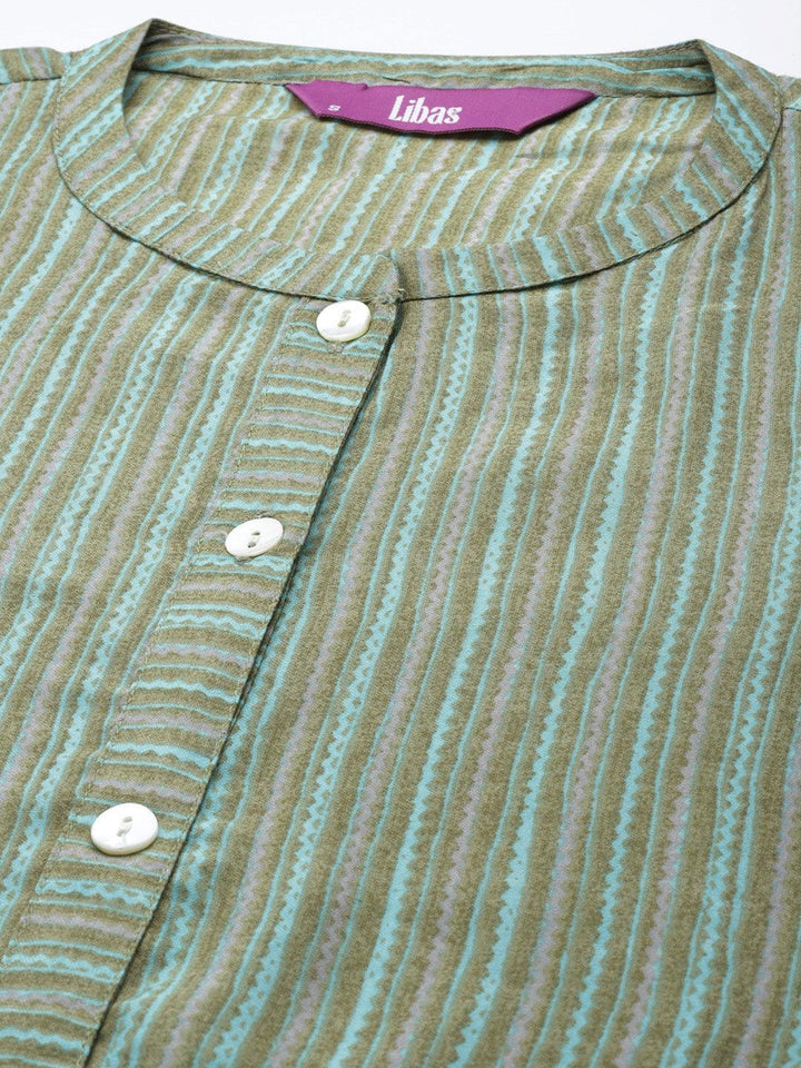 Green Striped Chanderi Silk Kurta - ShopLibas