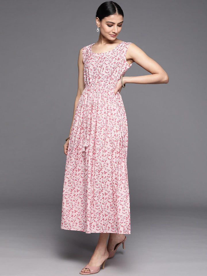 Pink Printed Silk Dress - ShopLibas
